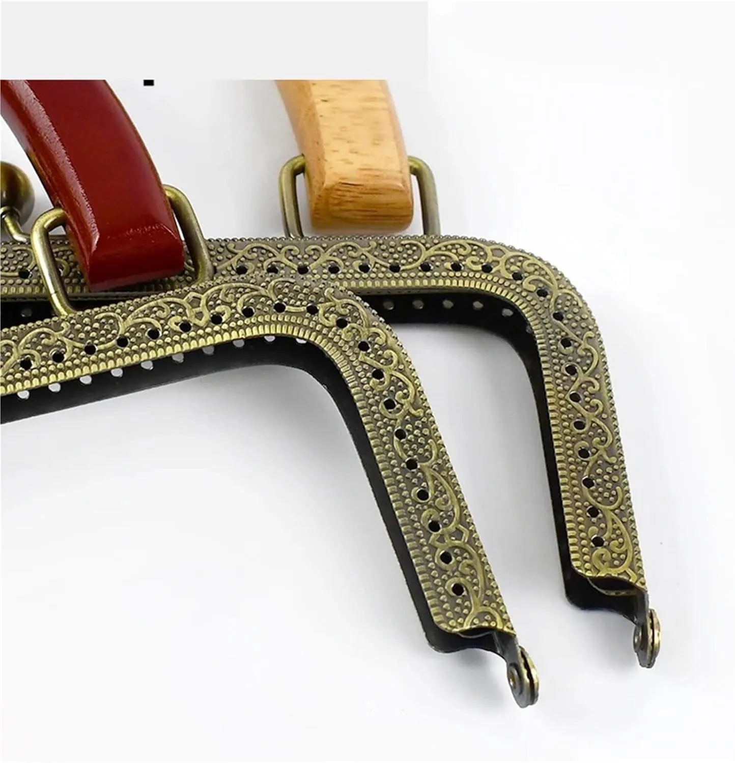 Clutch Bag Clasp 20/25cm Metal Square Kiss Clasp Handles Embossed/Smooth Purse Frames Wooden Handle Bags Brackets Wallet Framework(20cm-C)