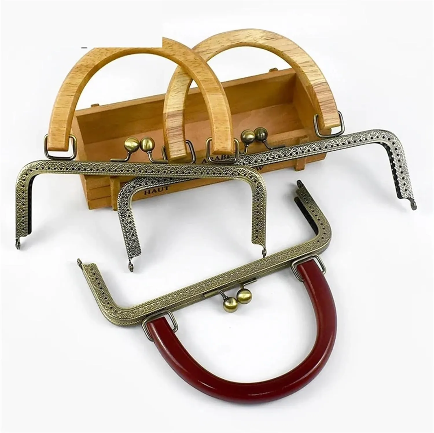Clutch Bag Clasp 20/25cm Metal Square Kiss Clasp Handles Embossed/Smooth Purse Frames Wooden Handle Bags Brackets Wallet Framework(20cm-C)