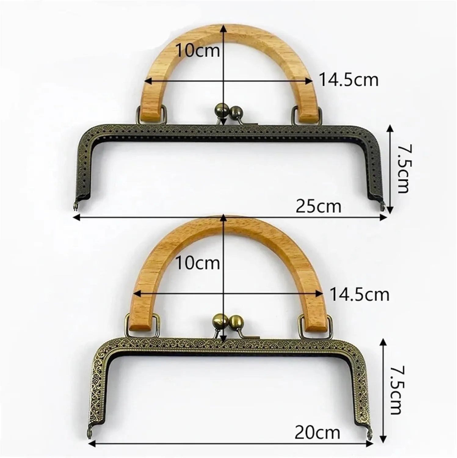 Clutch Bag Clasp 20/25cm Metal Square Kiss Clasp Handles Embossed/Smooth Purse Frames Wooden Handle Bags Brackets Wallet Framework(20cm-C)