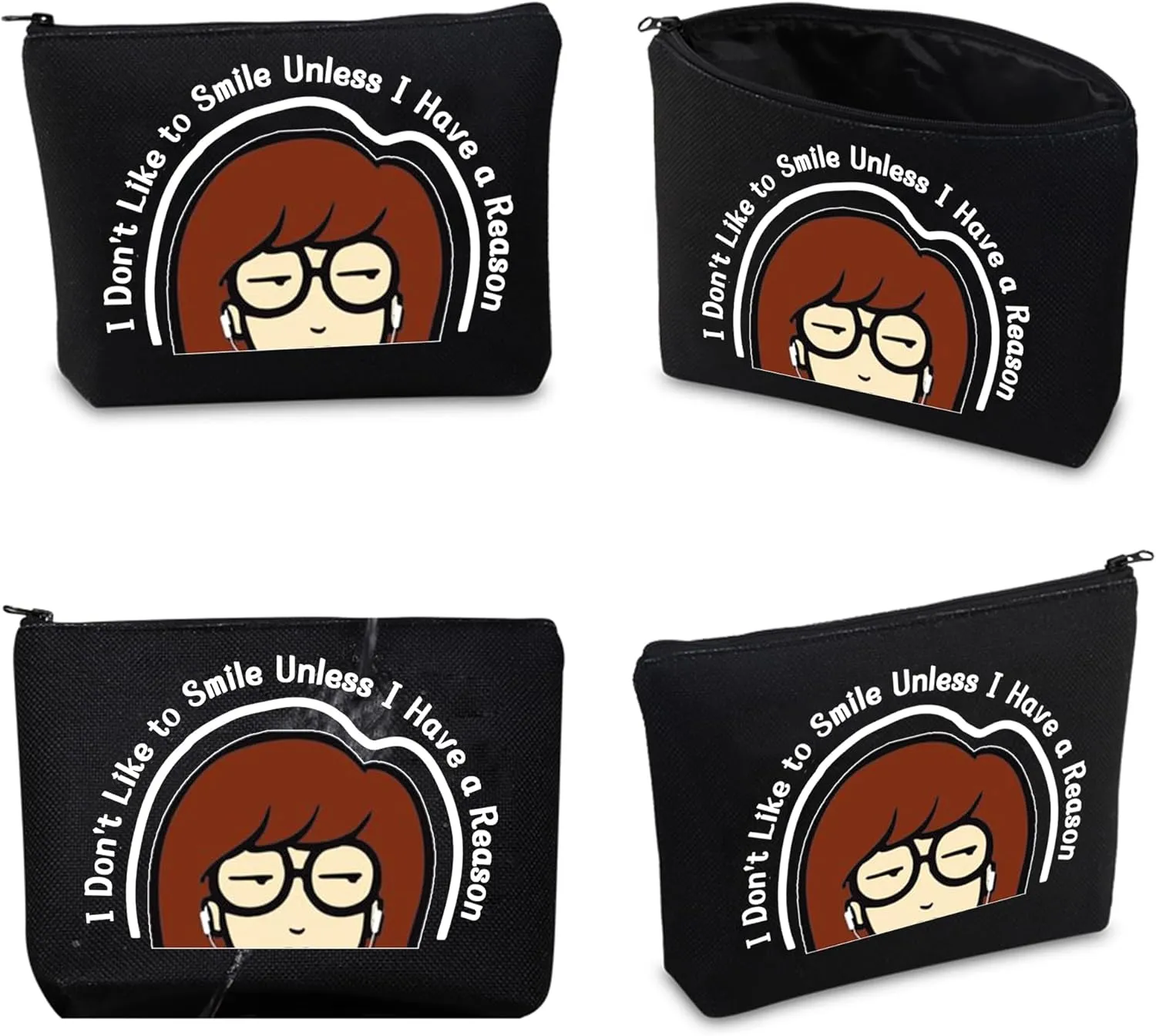 CMNIM Dariia Merchandise Gift Dariia Makeup Bag 90s Tv Show Merch for Fans I Don't Like To Smile Unless I Have a Reason (I Don't Like To Smile Black MB)
