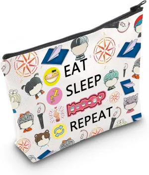 CMNIM Korean Group Singer Merch,K-Pop Makeup Bag,Eat Sleep K-Pop Repeat Travel Pouch,K-Pop Merchandise Gift, Bangtan Merch