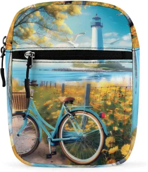 Coastal Lighthouse And Seagull Seaside Bikes Small Crossbody Bags Mini Shoulder Bag Travel Messenger Bag for Men Women