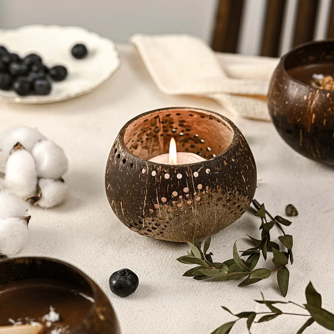 Coconut Shell Tea Light Holder Set | Eco-Friendly, Unique & Unusual Tea Light Base
