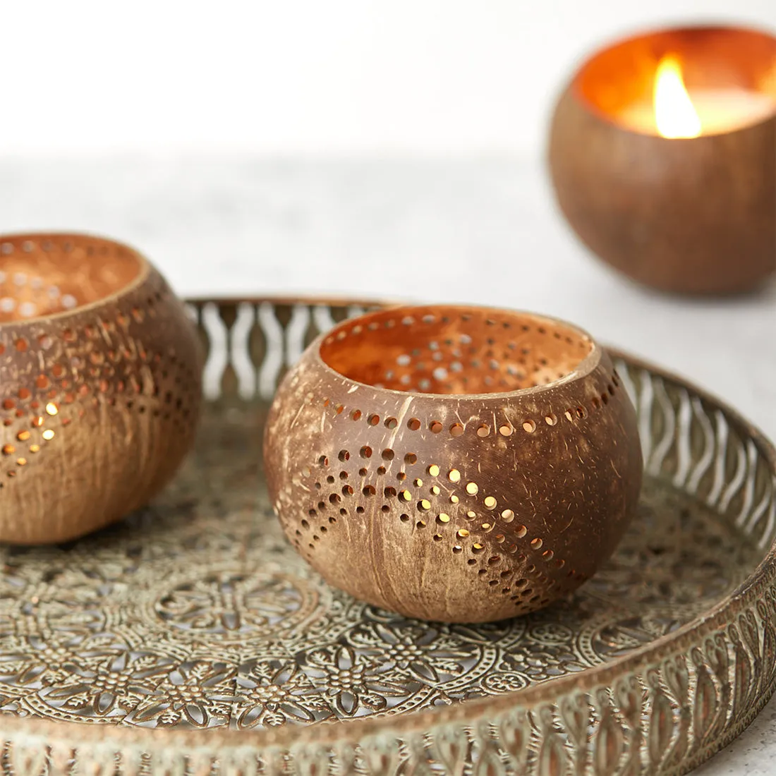Coconut Shell Tea Light Holder Set | Eco-Friendly, Unique & Unusual Tea Light Base