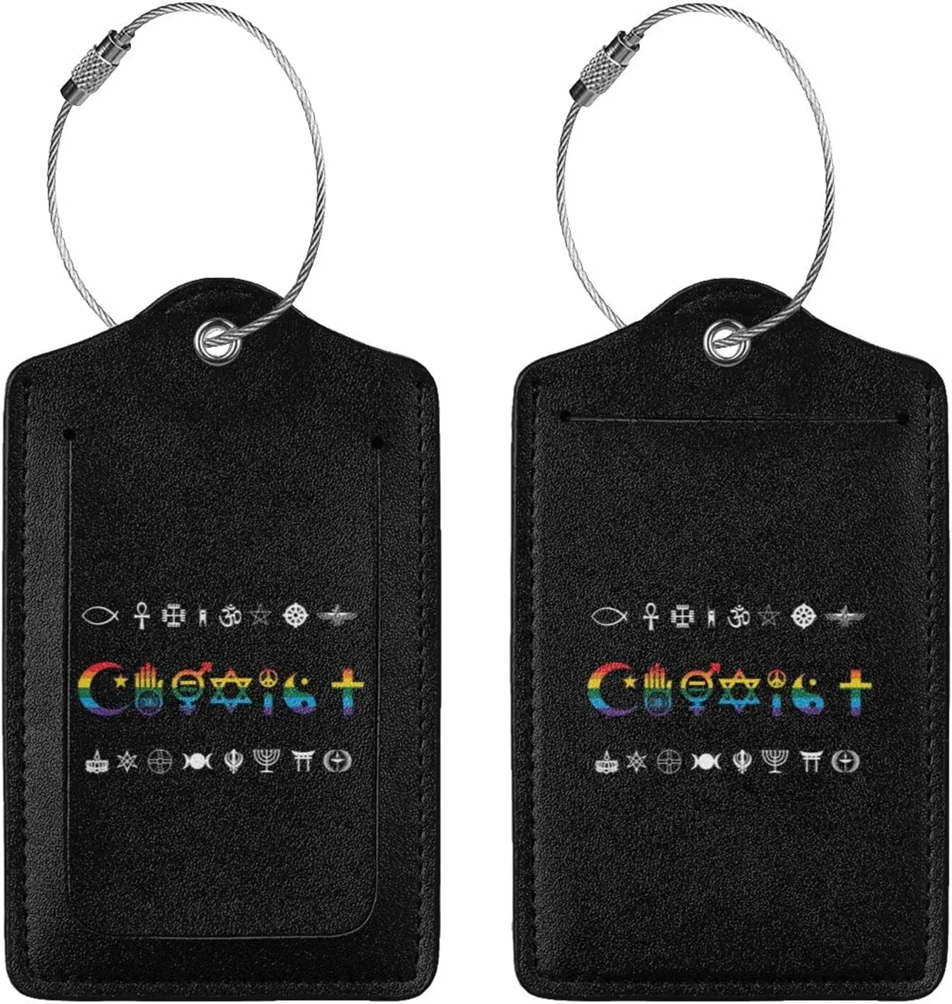 Coexist Rainbow Pride Gay Lesbian LGBT Leather Baggage Bag Luggage Tags with Stainless Steel Loop and Privacy Cover