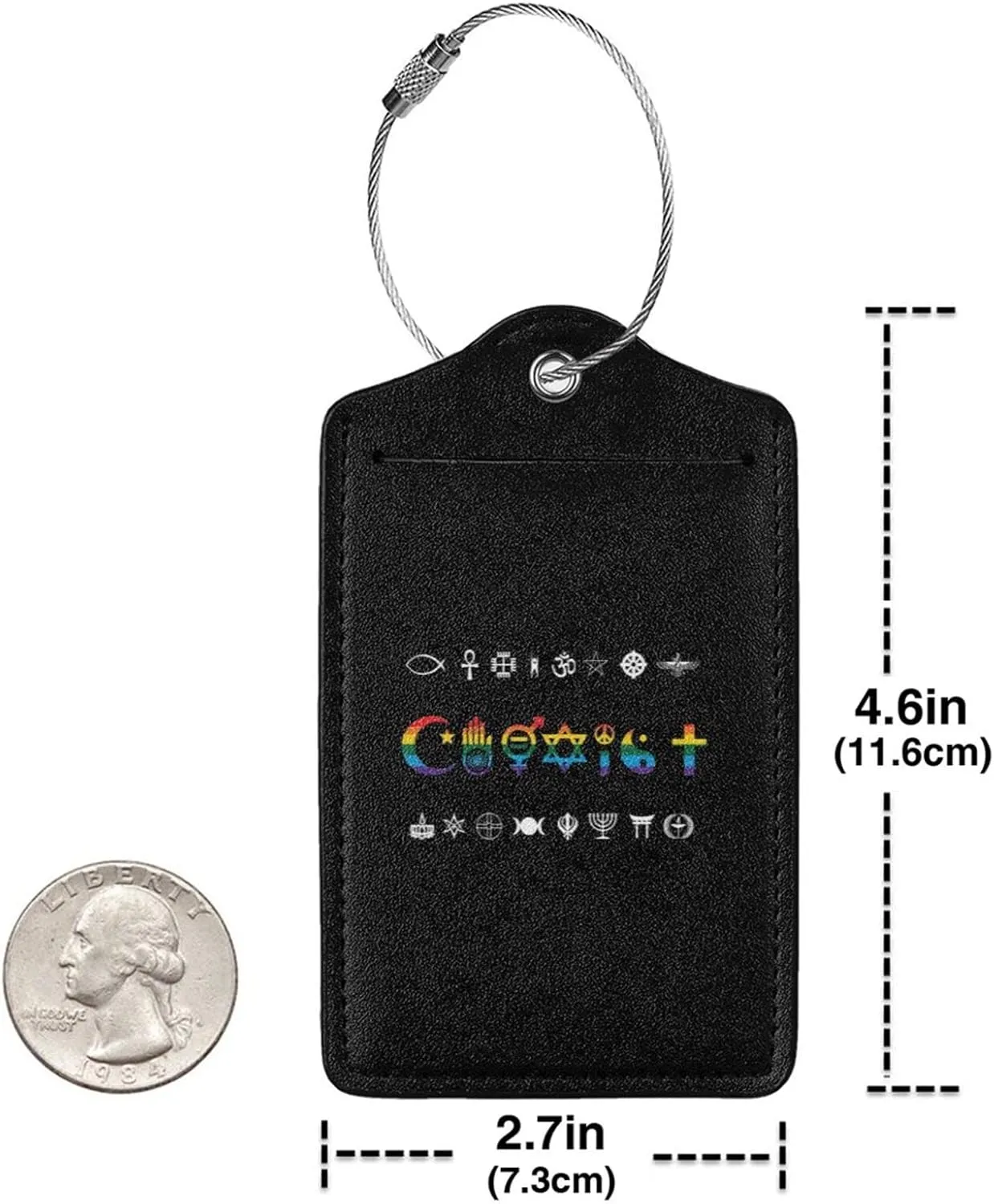 Coexist Rainbow Pride Gay Lesbian LGBT Leather Baggage Bag Luggage Tags with Stainless Steel Loop and Privacy Cover
