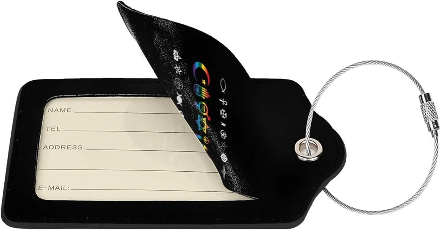 Coexist Rainbow Pride Gay Lesbian LGBT Leather Baggage Bag Luggage Tags with Stainless Steel Loop and Privacy Cover