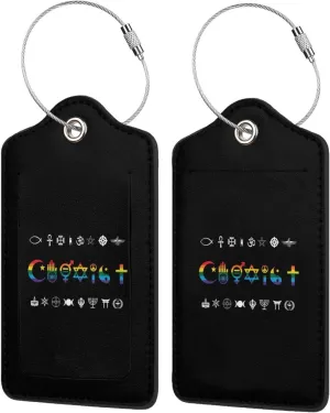 Coexist Rainbow Pride Gay Lesbian LGBT Leather Baggage Bag Luggage Tags with Stainless Steel Loop and Privacy Cover