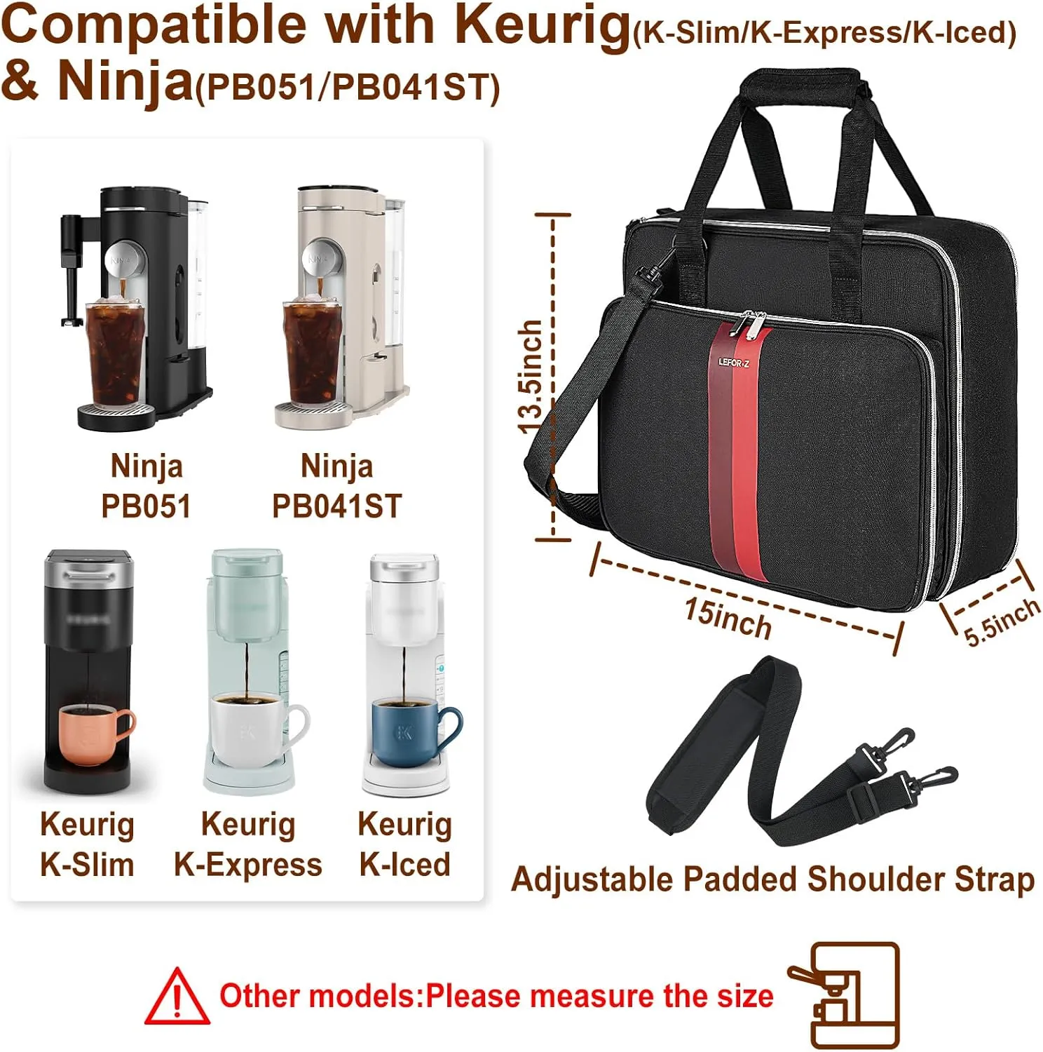 Coffee Maker Travel Bag Compatible with Keurig K-Slim/K-Express/K-Iced/Ninja PB051/PB041ST,Single Serve Coffee Brewer Carrying Case with Multiple Pockets for K-Cup Pods(Bag Only)