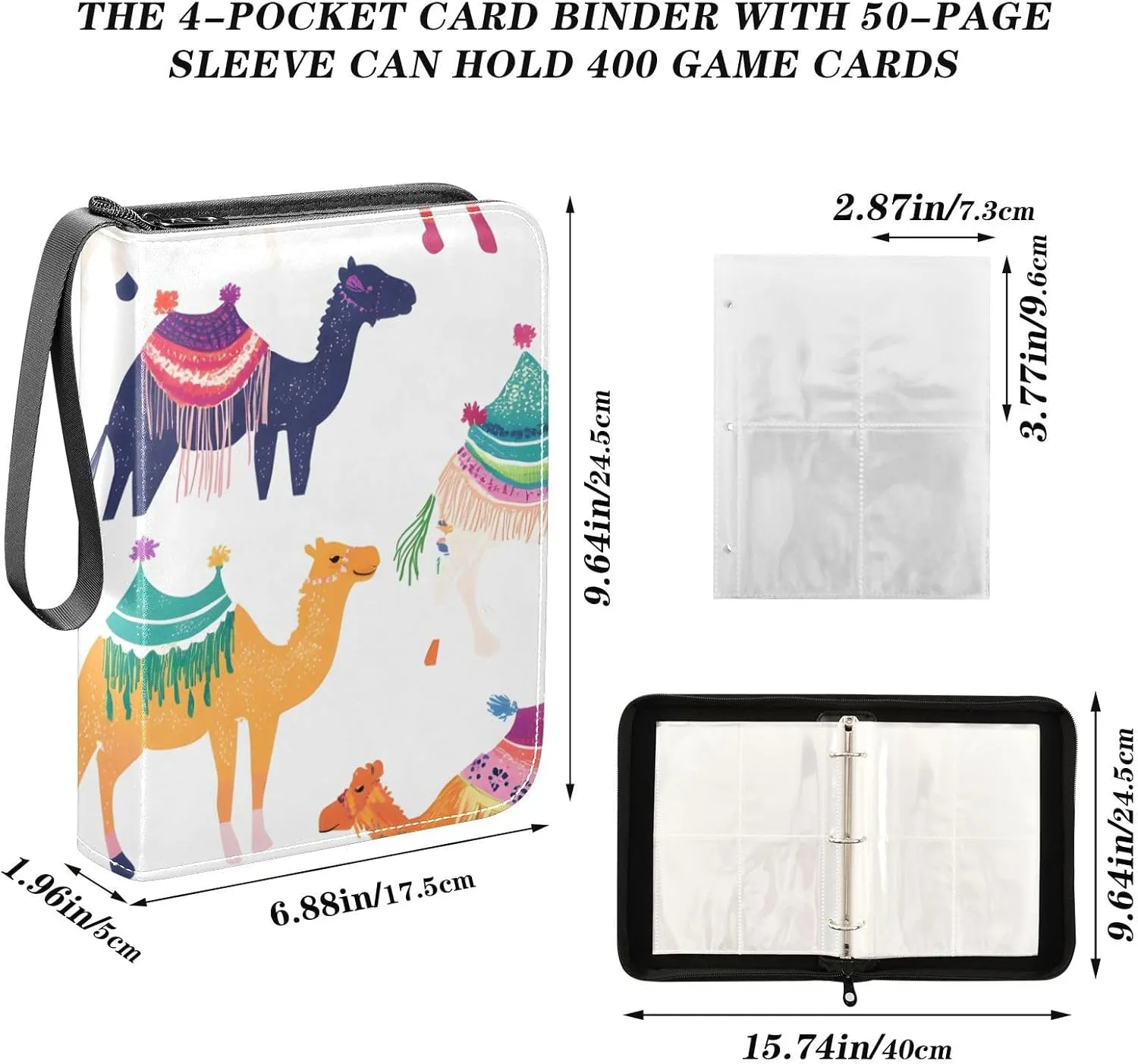 Colorful Camels Card Binder Card Storage Album with Zipper Display Storage Carrying Case