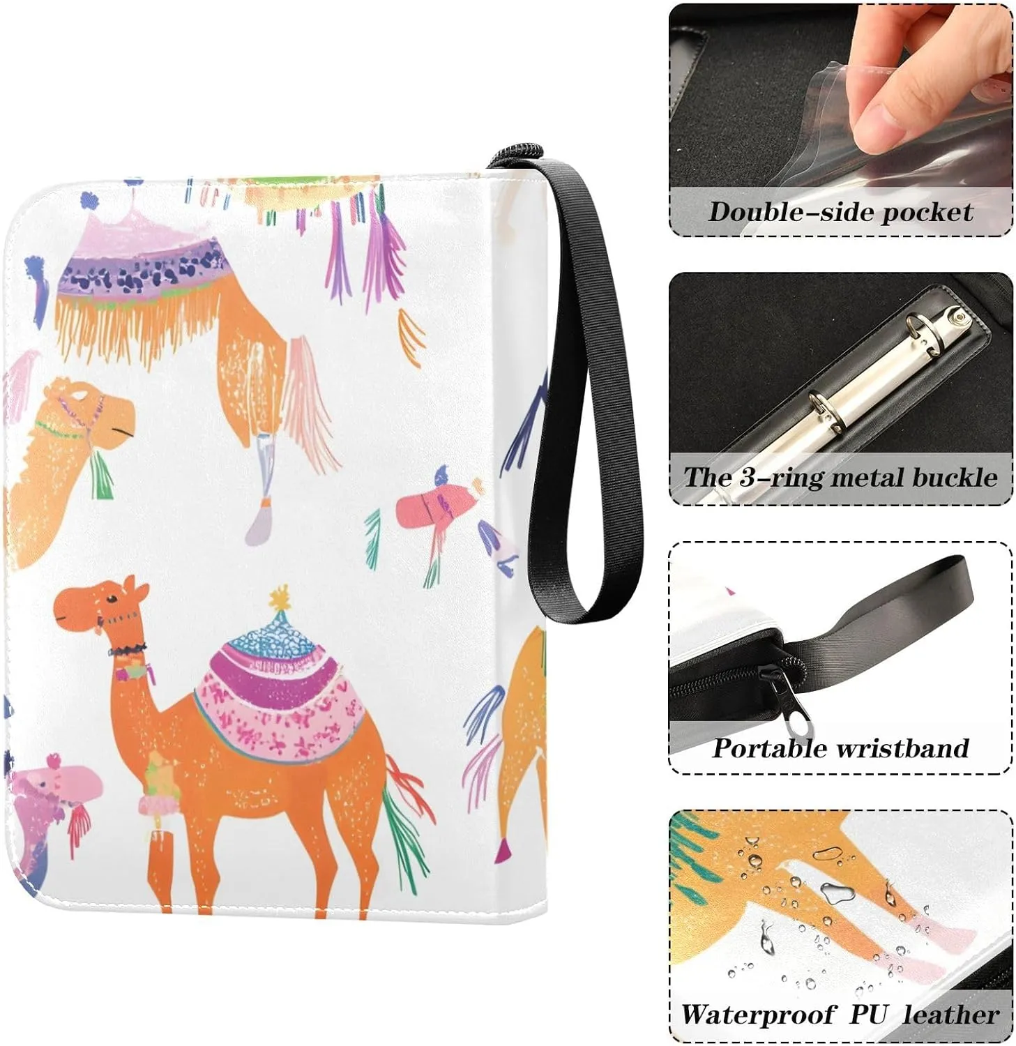 Colorful Camels Card Binder Card Storage Album with Zipper Display Storage Carrying Case