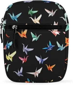 Colorful Paper Crane Small Crossbody Bags Mini Shoulder Bag Travel Messenger Bag for Men Women