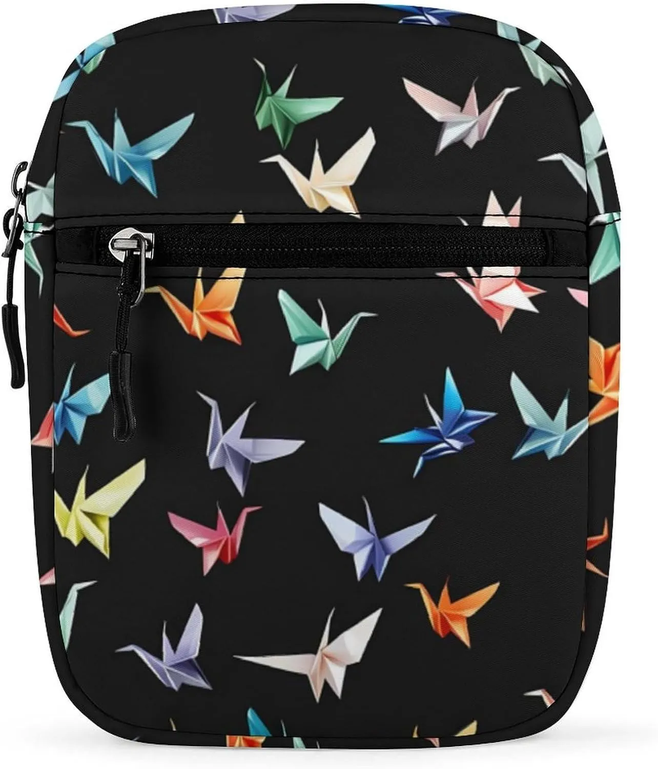 Colorful Paper Crane Small Crossbody Bags Mini Shoulder Bag Travel Messenger Bag for Men Women