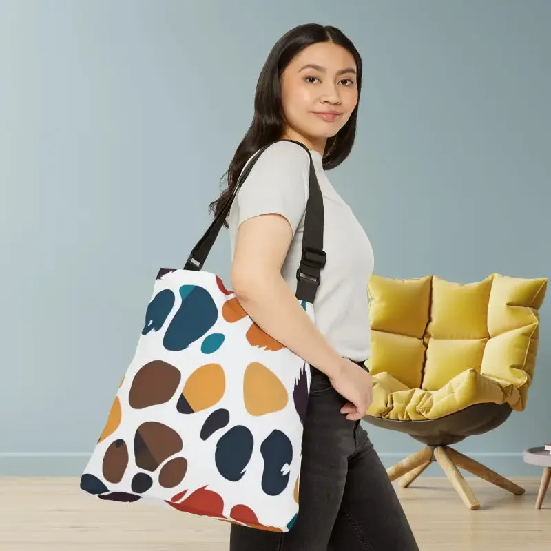 Colorful Paw Tote Bag with Adjustable Zipper Pocket