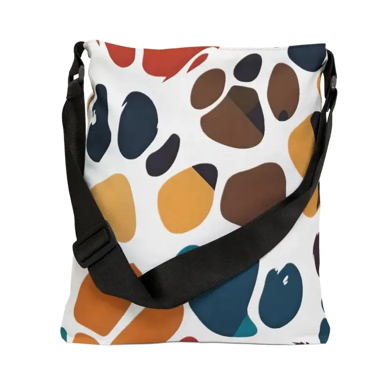 Colorful Paw Tote Bag with Adjustable Zipper Pocket