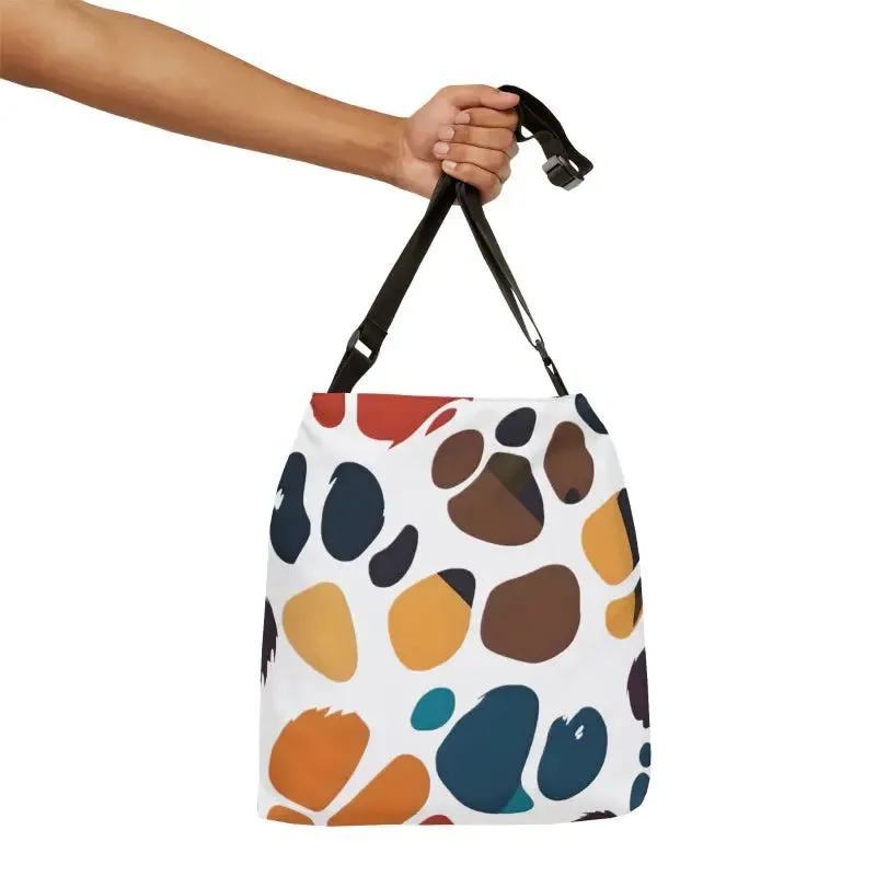 Colorful Paw Tote Bag with Adjustable Zipper Pocket
