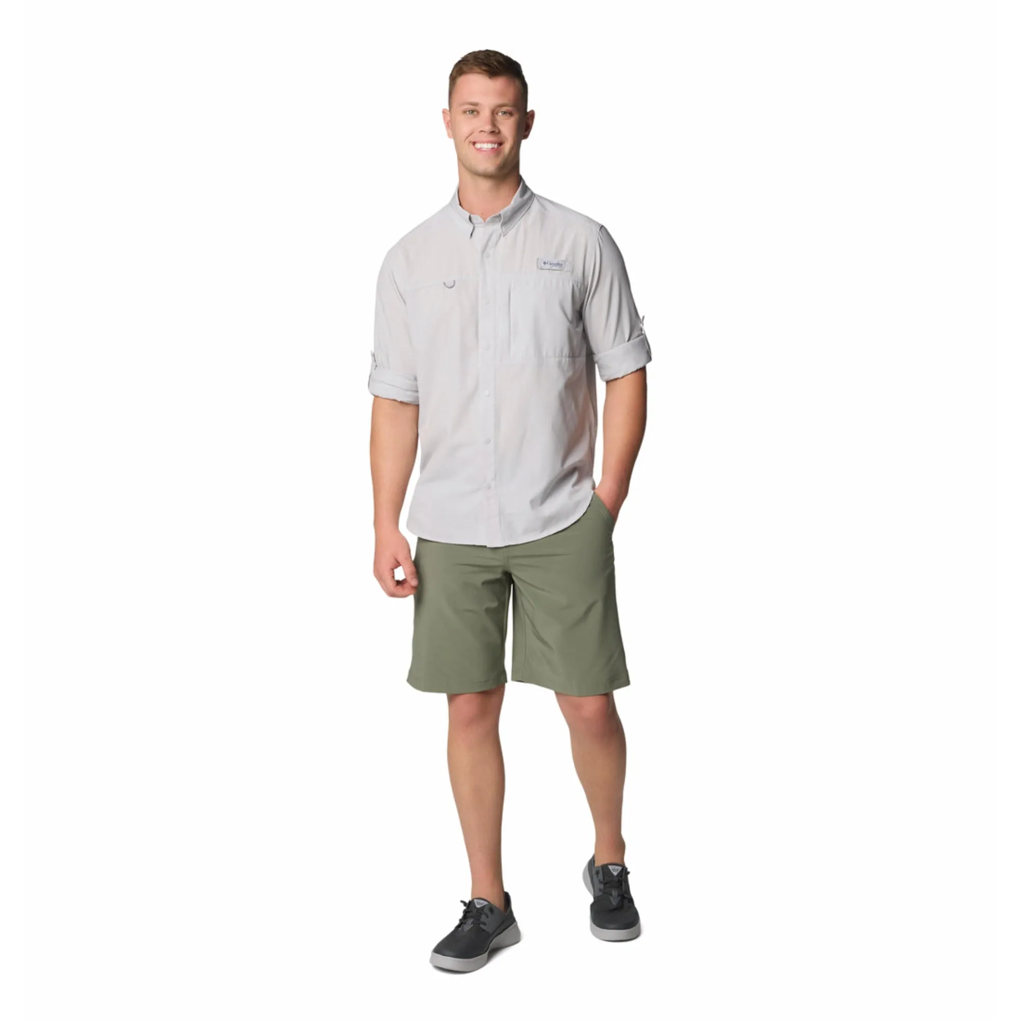Columbia Mens Black PFG Solar Breeze Woven Long Sleeve Shirt