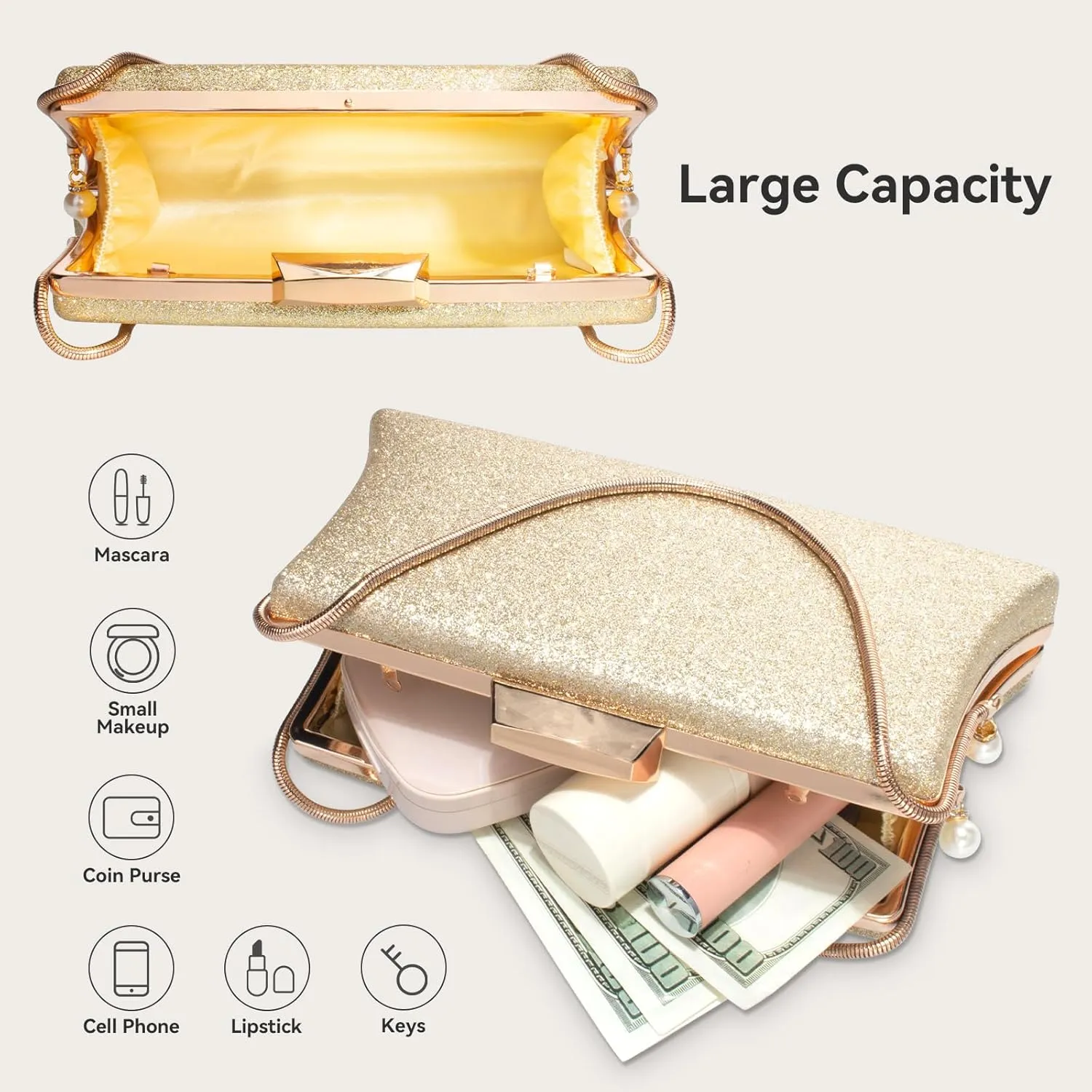 Comeon Evening Clutch Bag for Women Elegant Glitter Sequin Clutch Purses Bling Wedding Handbag Party Cocktail Formal Purse
