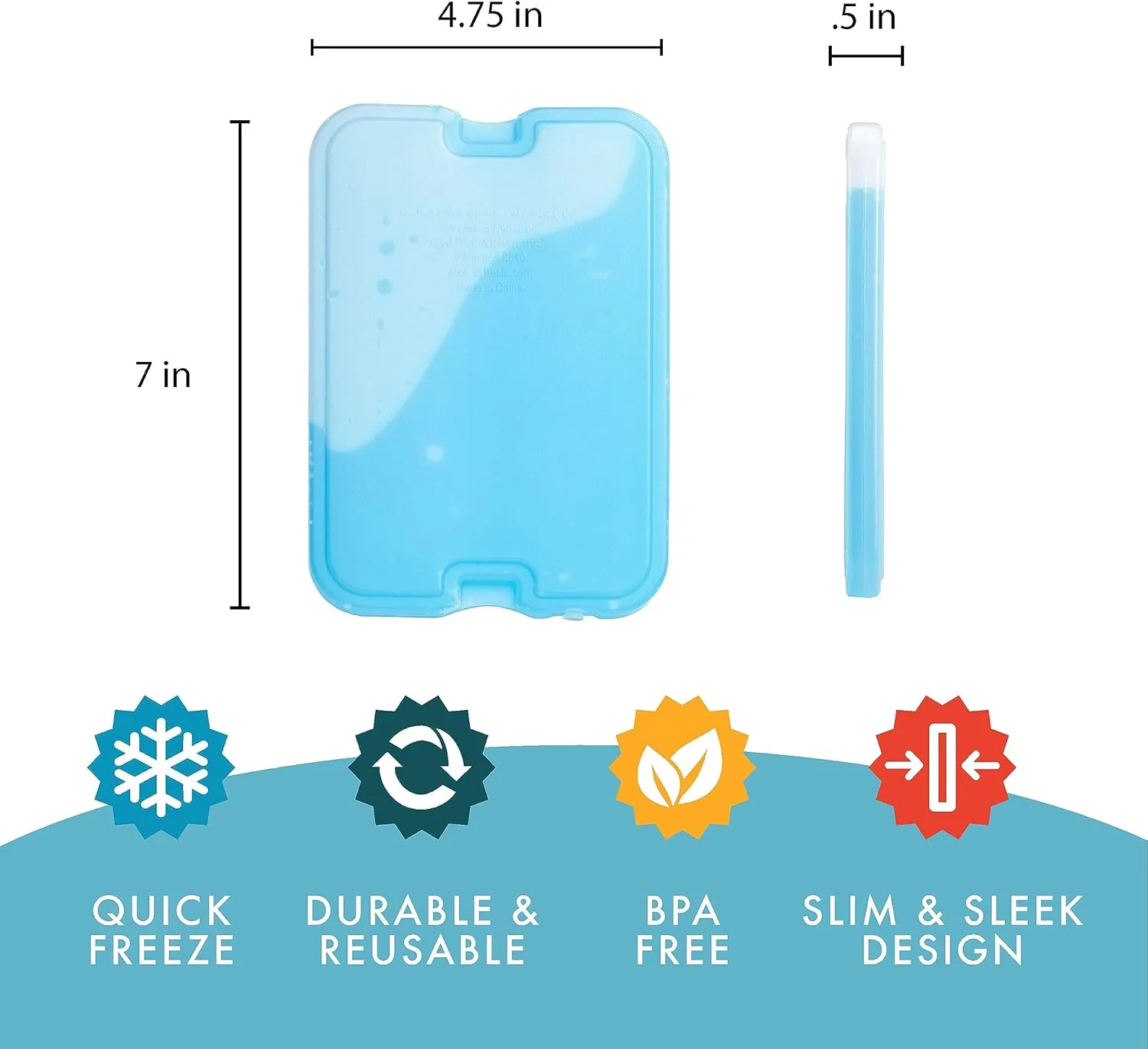 Cool Coolers by Fit & Fresh 4 Pack XL Slim Ice Packs, Quick Freeze Space Saving Reusable Ice Packs for Lunch Boxes or Coolers, Multi