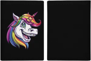 Cool Unicorn With Dental Braces Smile Passport Holder Cover Wallet Card Case with Vaccine Card Slot Travel Accessories for Women Men