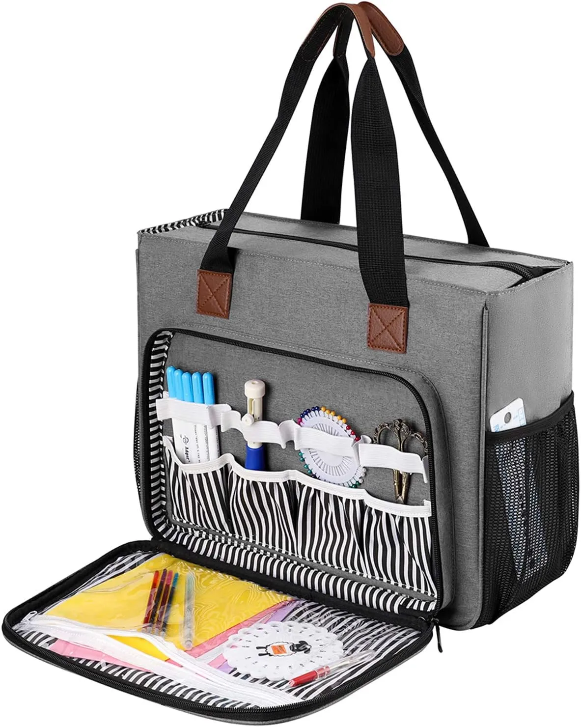 Coopay Embroidery Project Carrying Bag, Multi-pocket Embroidery Kits Storage Bag for Carrying Embroidery Floss, Cross Stitch & Hoops, Waterproof Oxford Fabric, Elegant Black (No Accessories Included)