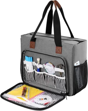Coopay Embroidery Project Carrying Bag, Multi-pocket Embroidery Kits Storage Bag for Carrying Embroidery Floss, Cross Stitch & Hoops, Waterproof Oxford Fabric, Elegant Black (No Accessories Included)