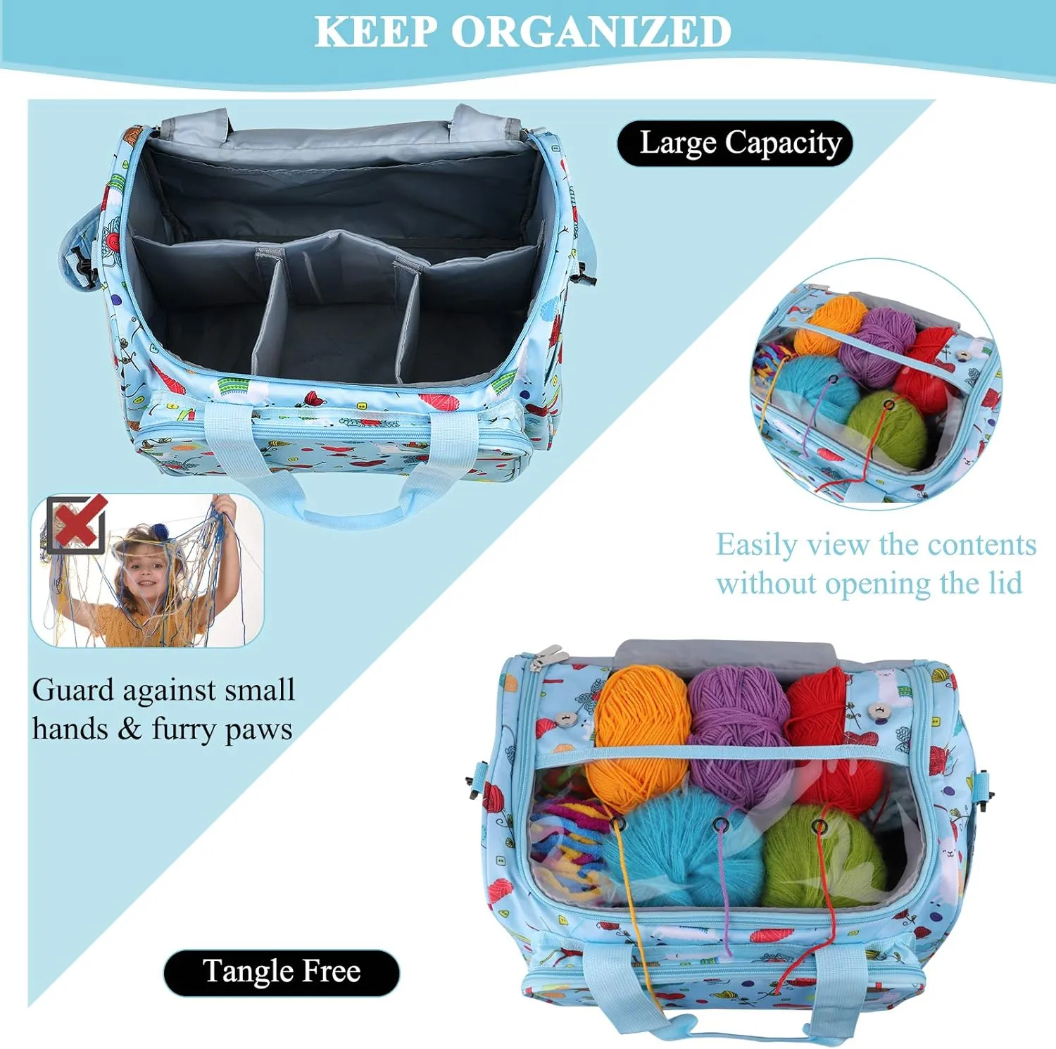 Coopay Knitting Bag Large Crochet Bag, Huge Knitting Bags and Totes Organizer Yarn Storage Organizer for Unfinished Project, Knitting Needles, Crochet Hooks, Skeins Yarn -Ideal Knitting & Crochet Gift