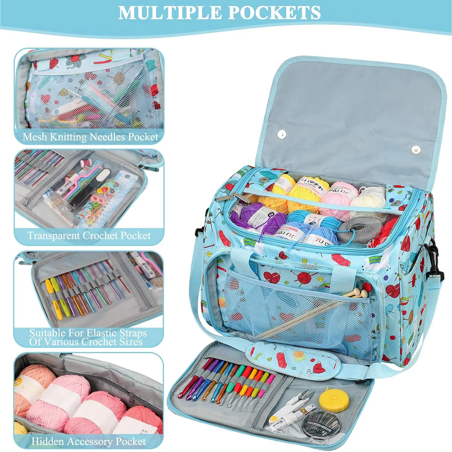 Coopay Knitting Bag Large Crochet Bag, Huge Knitting Bags and Totes Organizer Yarn Storage Organizer for Unfinished Project, Knitting Needles, Crochet Hooks, Skeins Yarn -Ideal Knitting & Crochet Gift