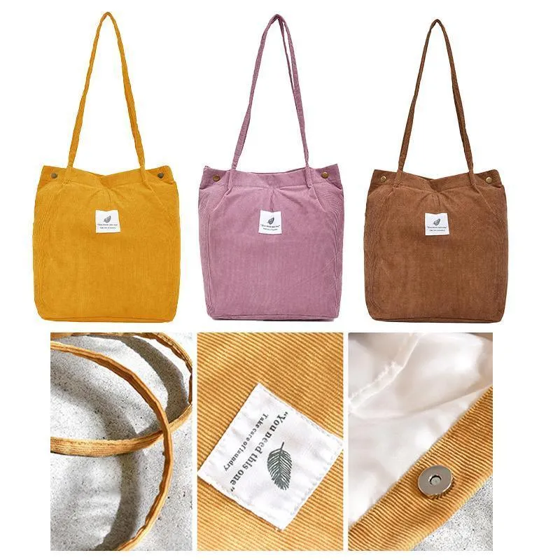 Corduroy Tote Bag 1PC 7Colours Shoulder Bag