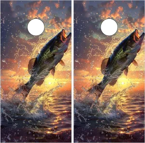 Cornhole Board Decals for Outdoor Games 24inx48in Themed Vinyl Skins Weather-Resistant Cornhole Wrap Set for Family Backyard Fun Parties Decorative Game Stickers,Set of 2 Fishing