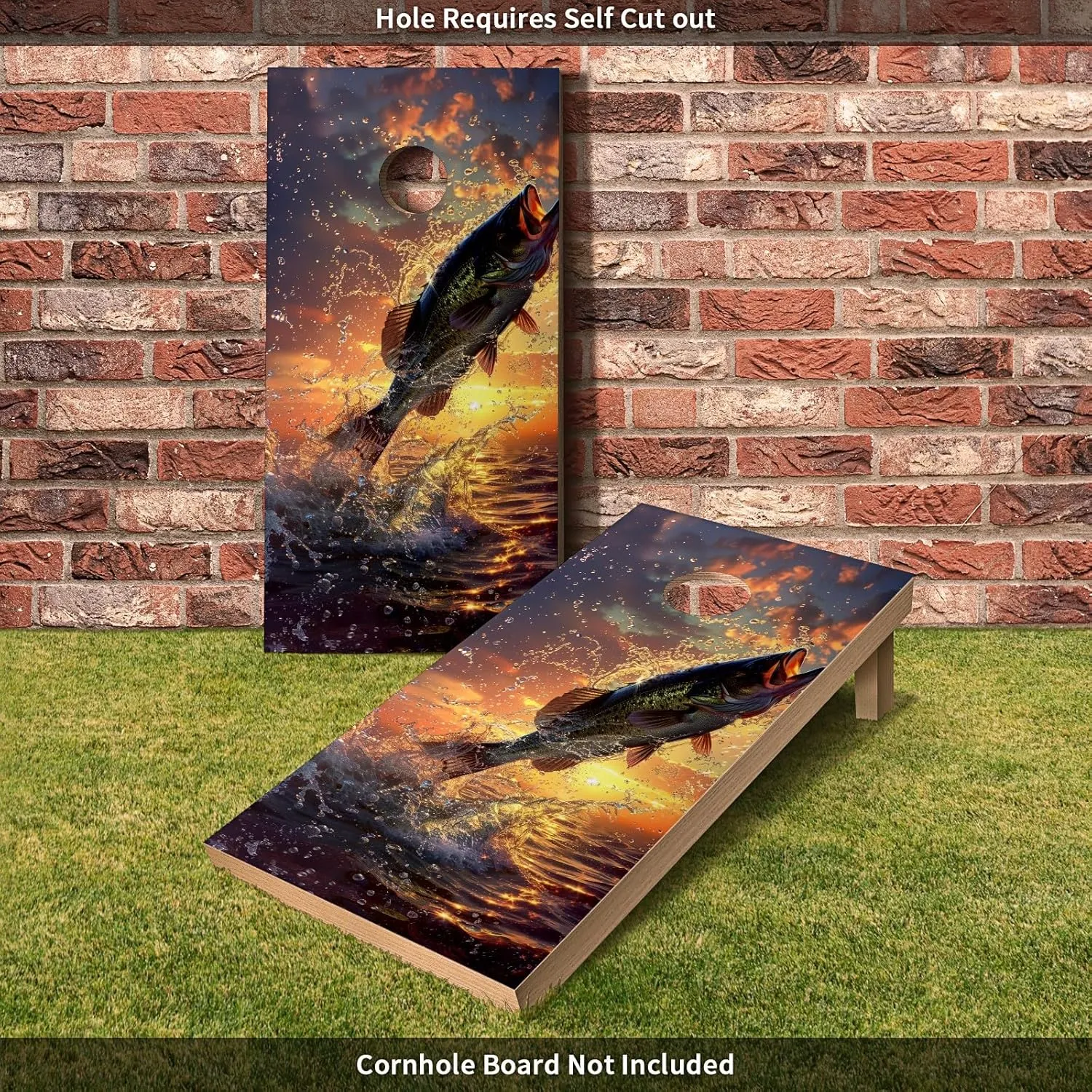 Cornhole Board Decals for Outdoor Games 24inx48in Themed Vinyl Skins Weather-Resistant Cornhole Wrap Set for Family Backyard Fun Parties Decorative Game Stickers,Set of 2 Fishing