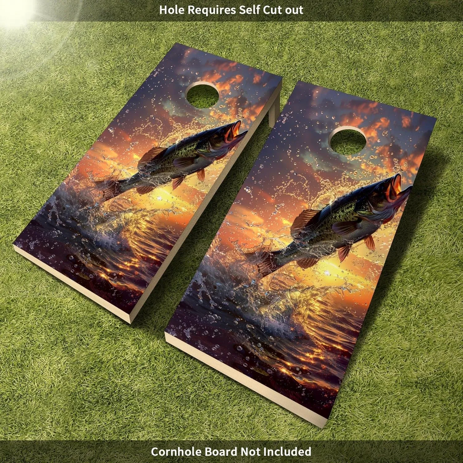 Cornhole Board Decals for Outdoor Games 24inx48in Themed Vinyl Skins Weather-Resistant Cornhole Wrap Set for Family Backyard Fun Parties Decorative Game Stickers,Set of 2 Fishing