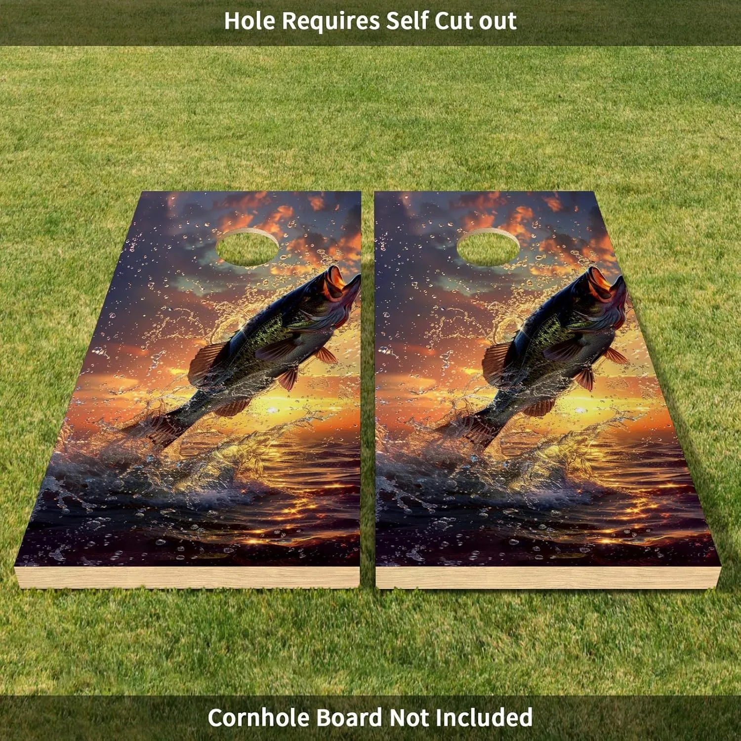 Cornhole Board Decals for Outdoor Games 24inx48in Themed Vinyl Skins Weather-Resistant Cornhole Wrap Set for Family Backyard Fun Parties Decorative Game Stickers,Set of 2 Fishing