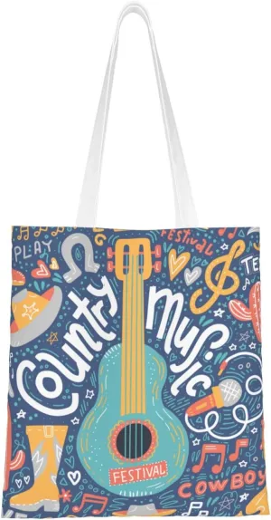 Country Music Seamless Chart Tote Bag for Women Canvas Shopping Bags Reusable Beach Bag Grocery Bags Tote Shoulder Bag Gift Bags