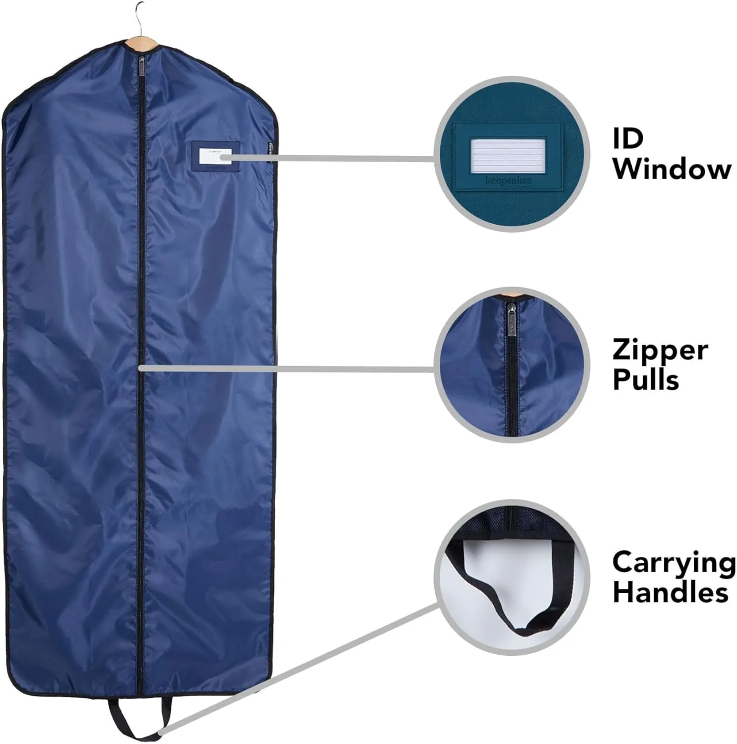 Covermates Keepsakes Garment Bag Set - Premium Polyester - Full Length Zipper - ID Window - Carrying Handles - Closet Storage, Blue