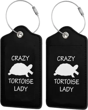 Crazy Tortoises Leather Baggage Bag Luggage Tags with Stainless Steel Loop and Privacy Cover