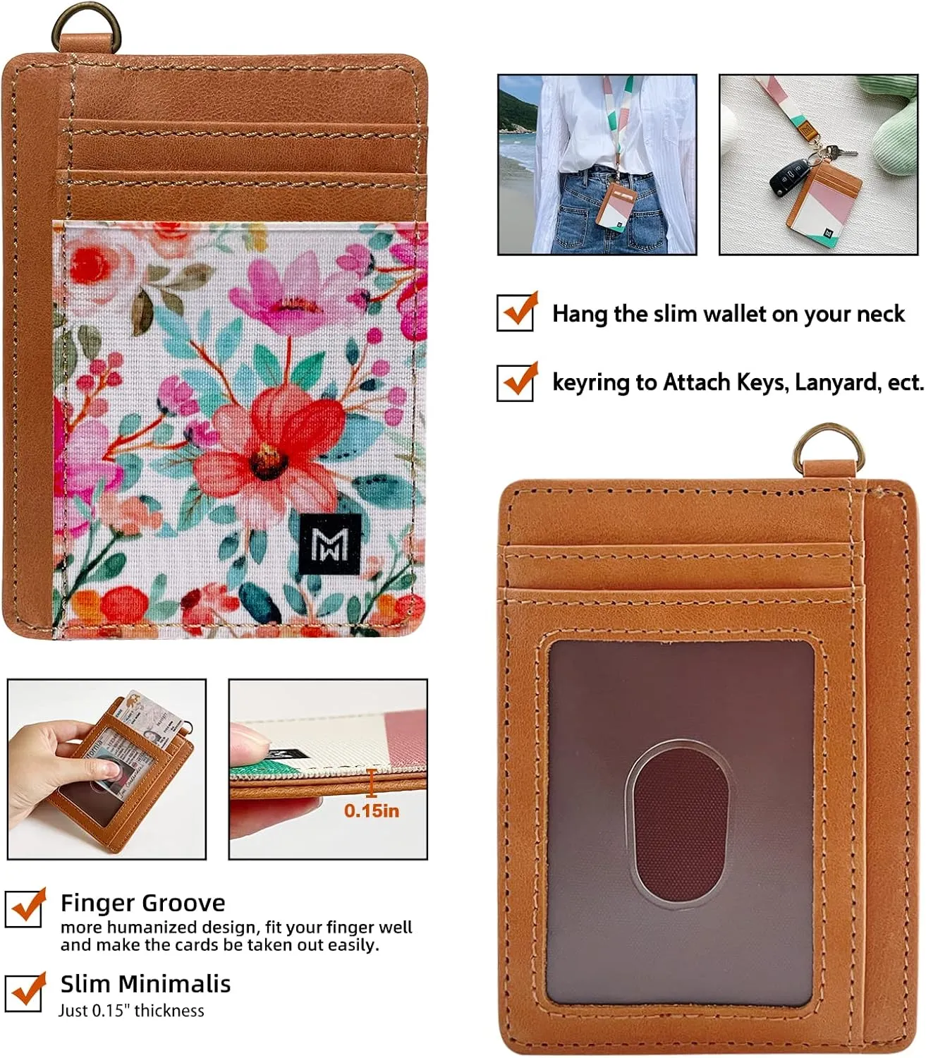 Credit Card Holder Wallet for Women Slim Minimalist Wallet RFID Blocking Leather Wallets Elastic Front Pocket Wallet for Women