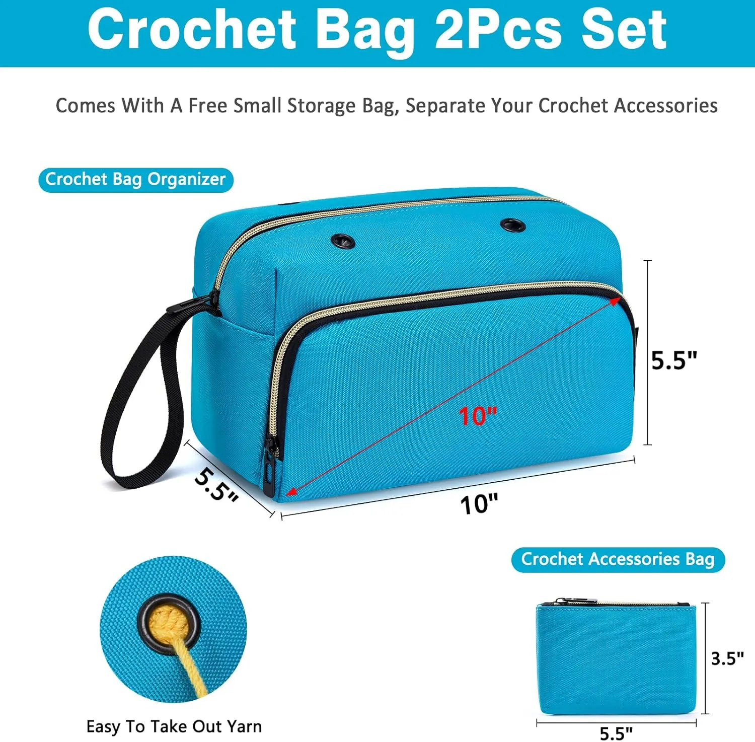 Crochet Yarn Knitting Bag 2 Pcs - IBFUN Yarn Storage Organizer Crocheting Bags for Beginners with Hand Wrist for Crochet Accessories Needles Hooks Knitting