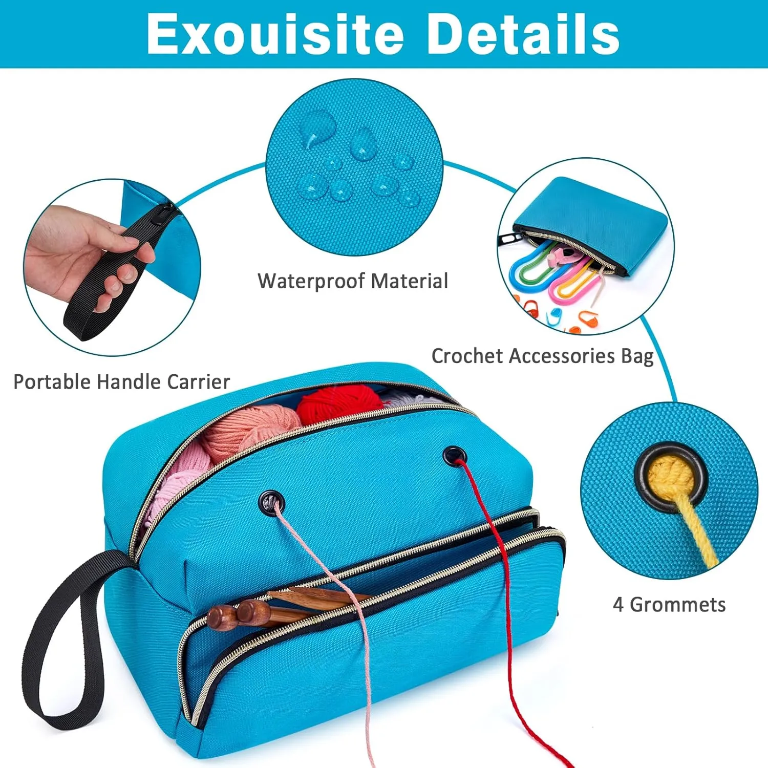Crochet Yarn Knitting Bag 2 Pcs - IBFUN Yarn Storage Organizer Crocheting Bags for Beginners with Hand Wrist for Crochet Accessories Needles Hooks Knitting