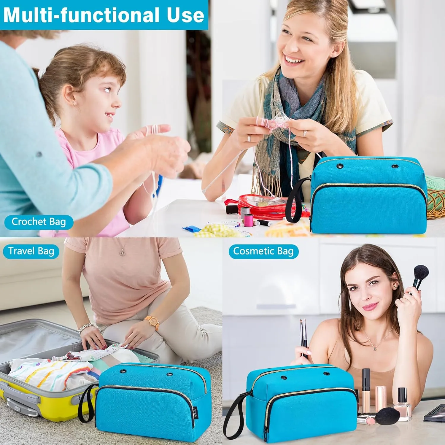 Crochet Yarn Knitting Bag 2 Pcs - IBFUN Yarn Storage Organizer Crocheting Bags for Beginners with Hand Wrist for Crochet Accessories Needles Hooks Knitting