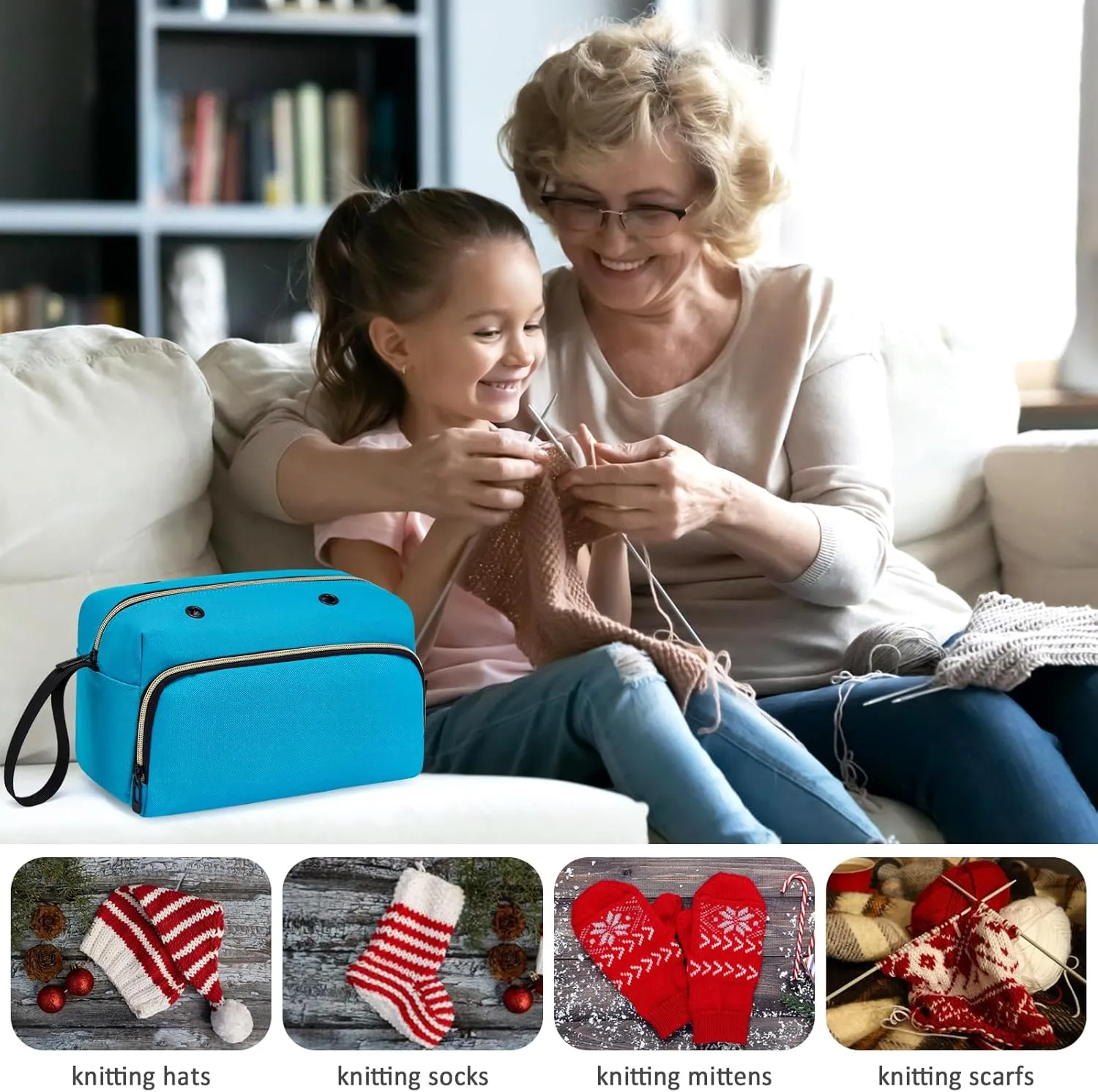 Crochet Yarn Knitting Bag 2 Pcs - IBFUN Yarn Storage Organizer Crocheting Bags for Beginners with Hand Wrist for Crochet Accessories Needles Hooks Knitting