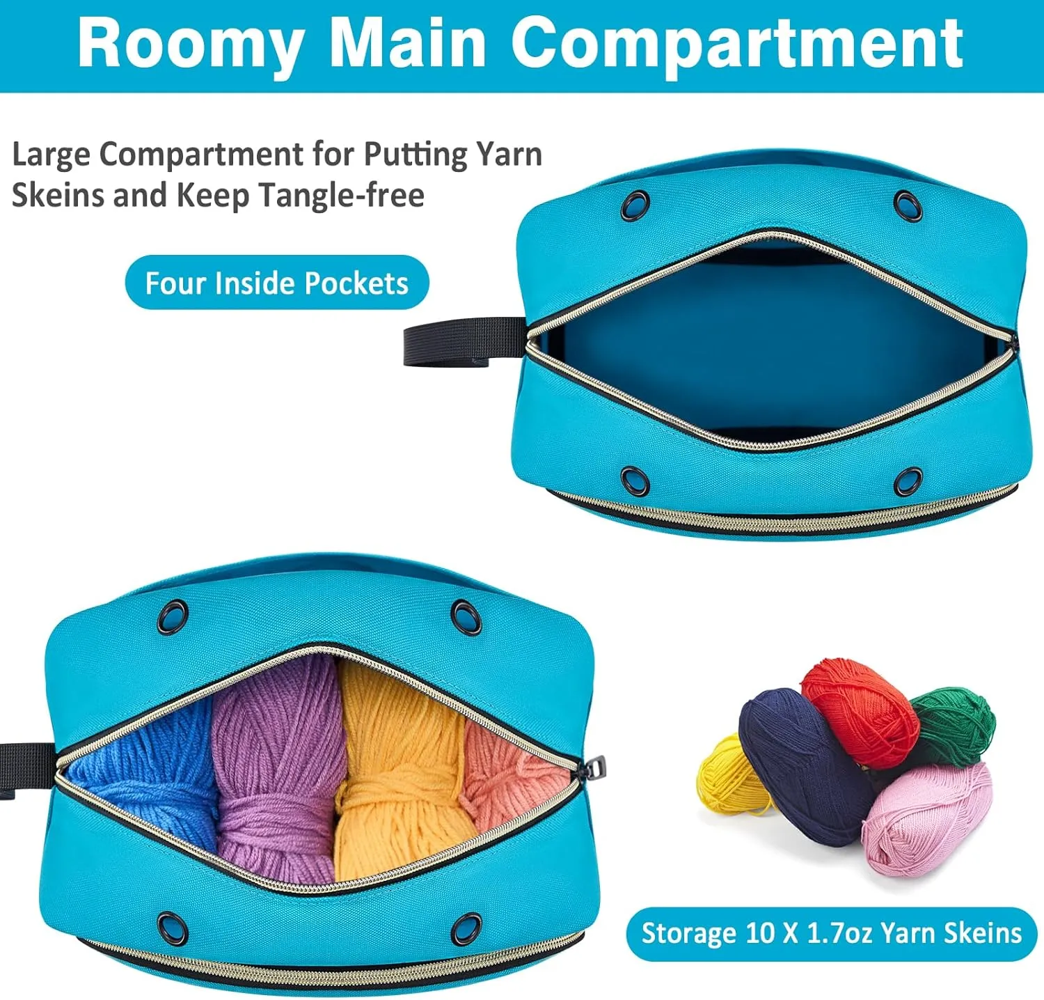 Crochet Yarn Knitting Bag 2 Pcs - IBFUN Yarn Storage Organizer Crocheting Bags for Beginners with Hand Wrist for Crochet Accessories Needles Hooks Knitting