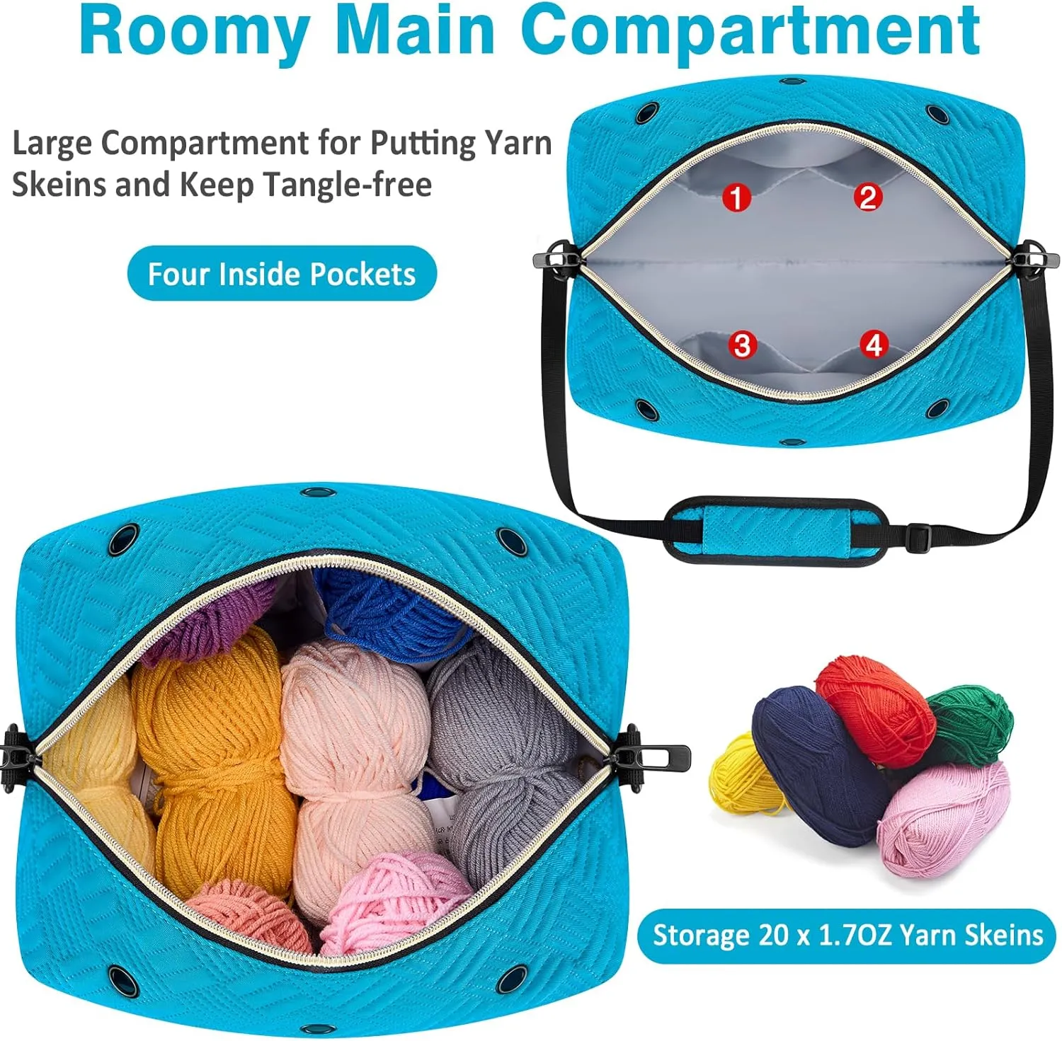 Crochet Yarn Knitting Bag 2 Pcs - IBFUN Yarn Storage Organizer Crocheting Bags for Beginners with Shoulder Strap for Knit Accessories Needles Hooks