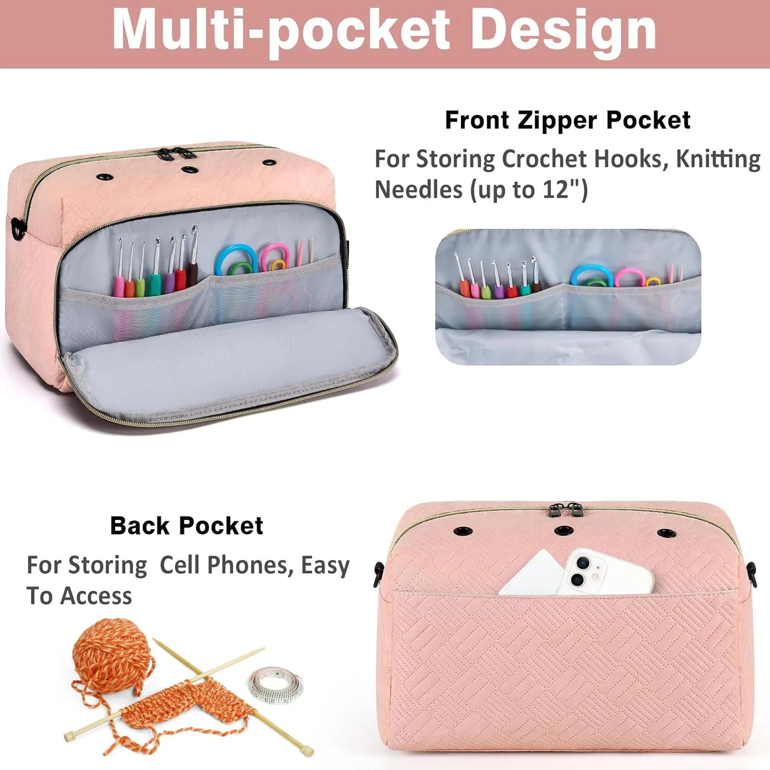 Crochet Yarn Knitting Bag 2 Pcs - IBFUN Yarn Storage Organizer Crocheting Bags for Beginners with Shoulder Strap for Knit Accessories Needles Hooks