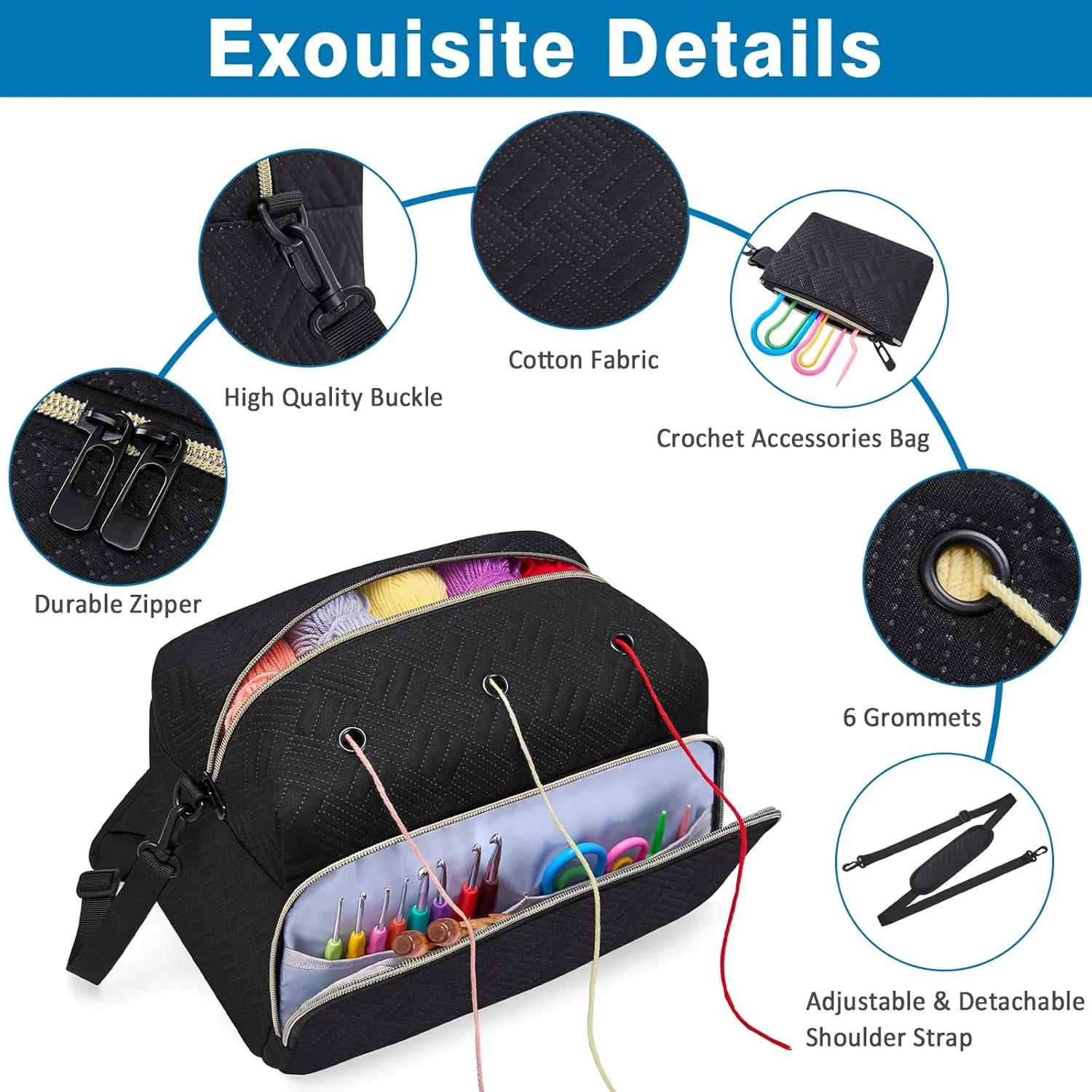 Crochet Yarn Knitting Bag 2 Pcs - IBFUN Yarn Storage Organizer Crocheting Bags for Beginners with Shoulder Strap for Knit Accessories Needles Hooks
