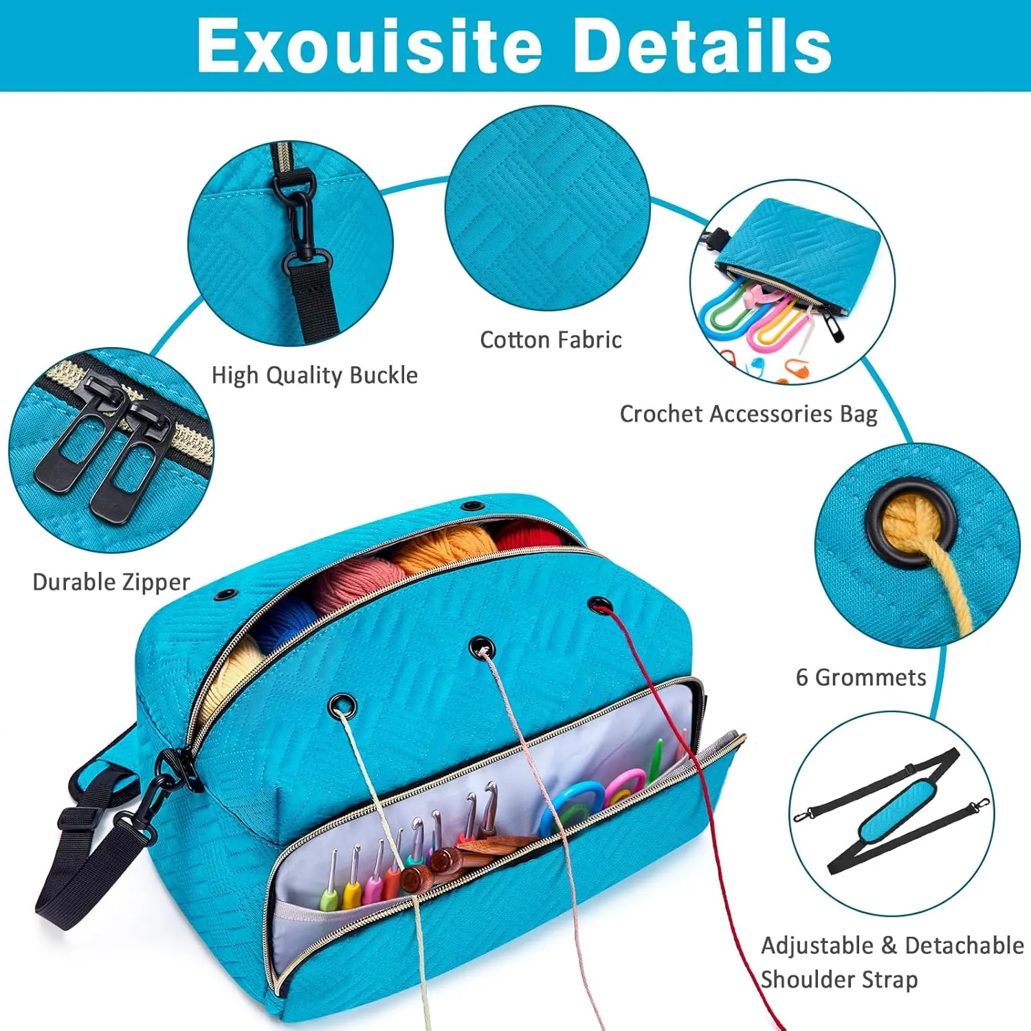 Crochet Yarn Knitting Bag 2 Pcs - IBFUN Yarn Storage Organizer Crocheting Bags for Beginners with Shoulder Strap for Knit Accessories Needles Hooks