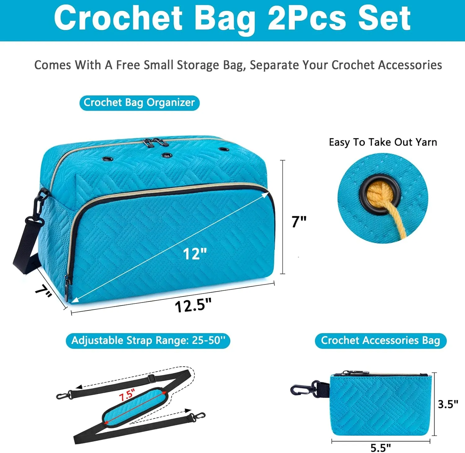 Crochet Yarn Knitting Bag 2 Pcs - IBFUN Yarn Storage Organizer Crocheting Bags for Beginners with Shoulder Strap for Knit Accessories Needles Hooks