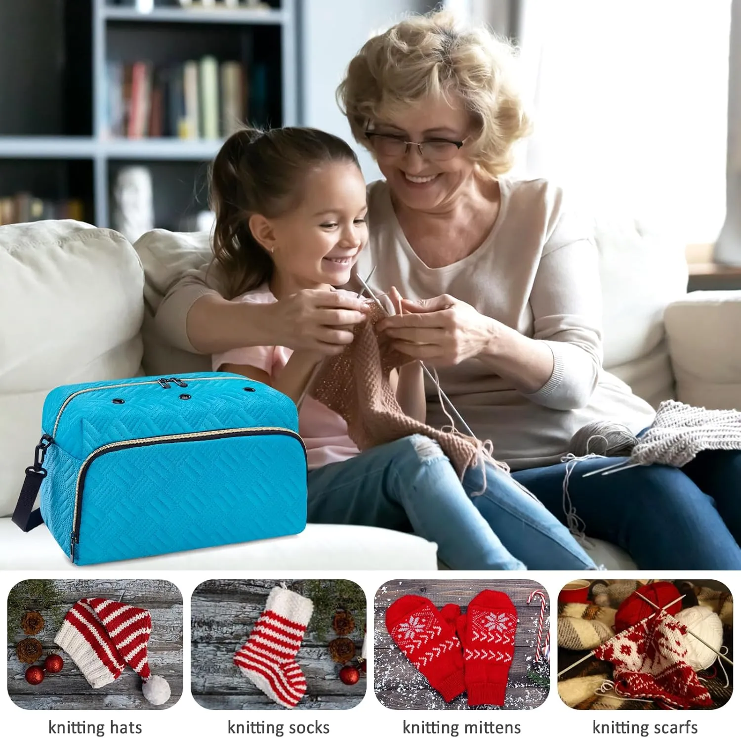 Crochet Yarn Knitting Bag 2 Pcs - IBFUN Yarn Storage Organizer Crocheting Bags for Beginners with Shoulder Strap for Knit Accessories Needles Hooks