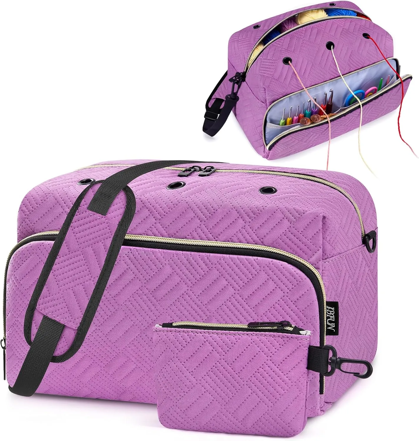 Crochet Yarn Knitting Bag 2 Pcs - IBFUN Yarn Storage Organizer Crocheting Bags for Beginners with Shoulder Strap for Knit Accessories Needles Hooks