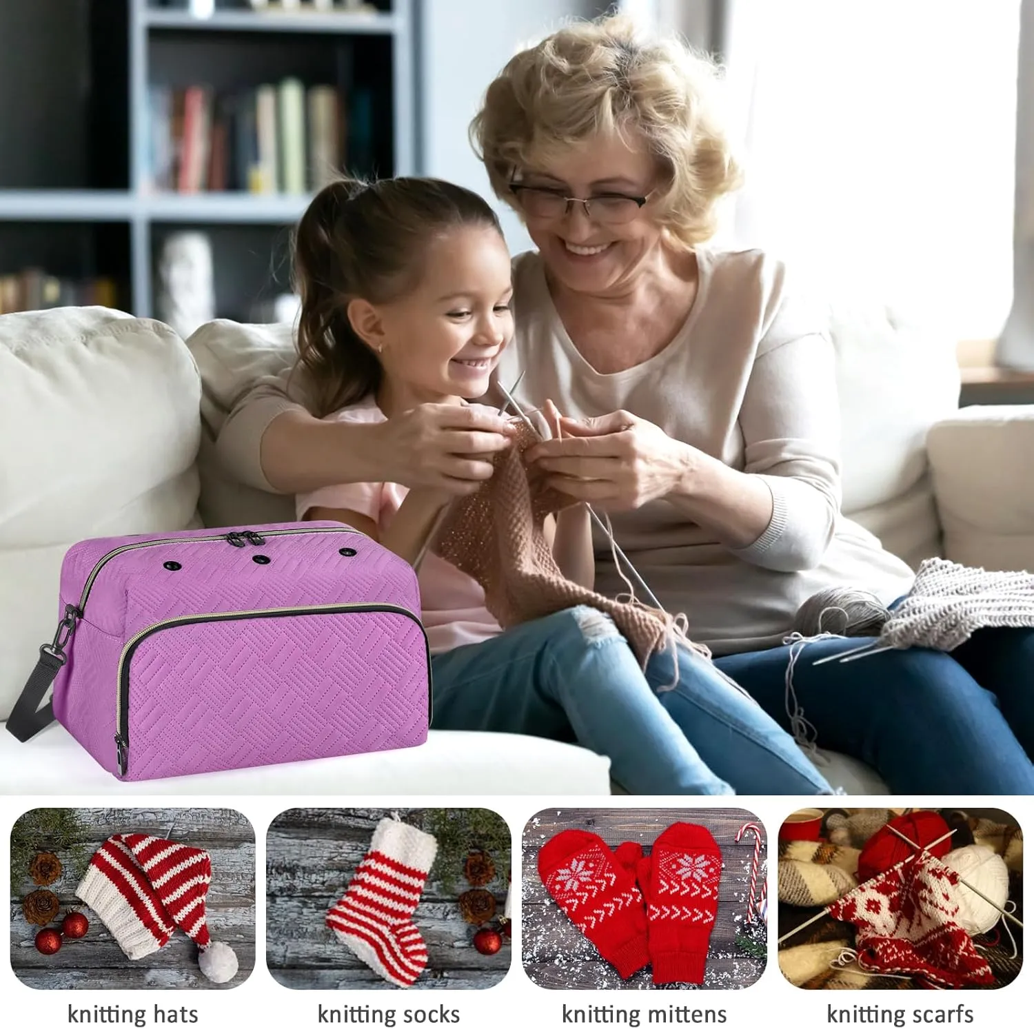 Crochet Yarn Knitting Bag 2 Pcs - IBFUN Yarn Storage Organizer Crocheting Bags for Beginners with Shoulder Strap for Knit Accessories Needles Hooks